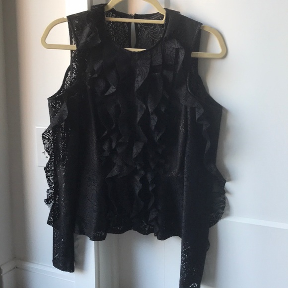 BCBG Lace Cold Shoulder Peplum Black XXS - Picture 3 of 8